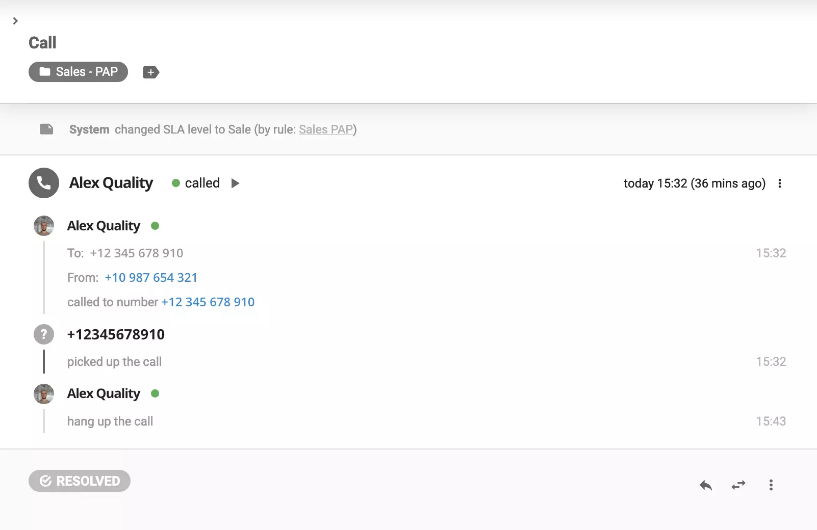 Puhelun yksityiskohtien tietueet LiveAgentissa