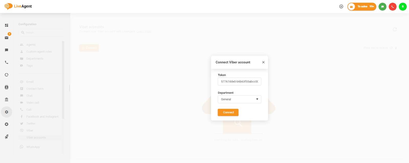 Tunnuksen sijoittaminen Yhdistä Viber-tili -ikkunaan