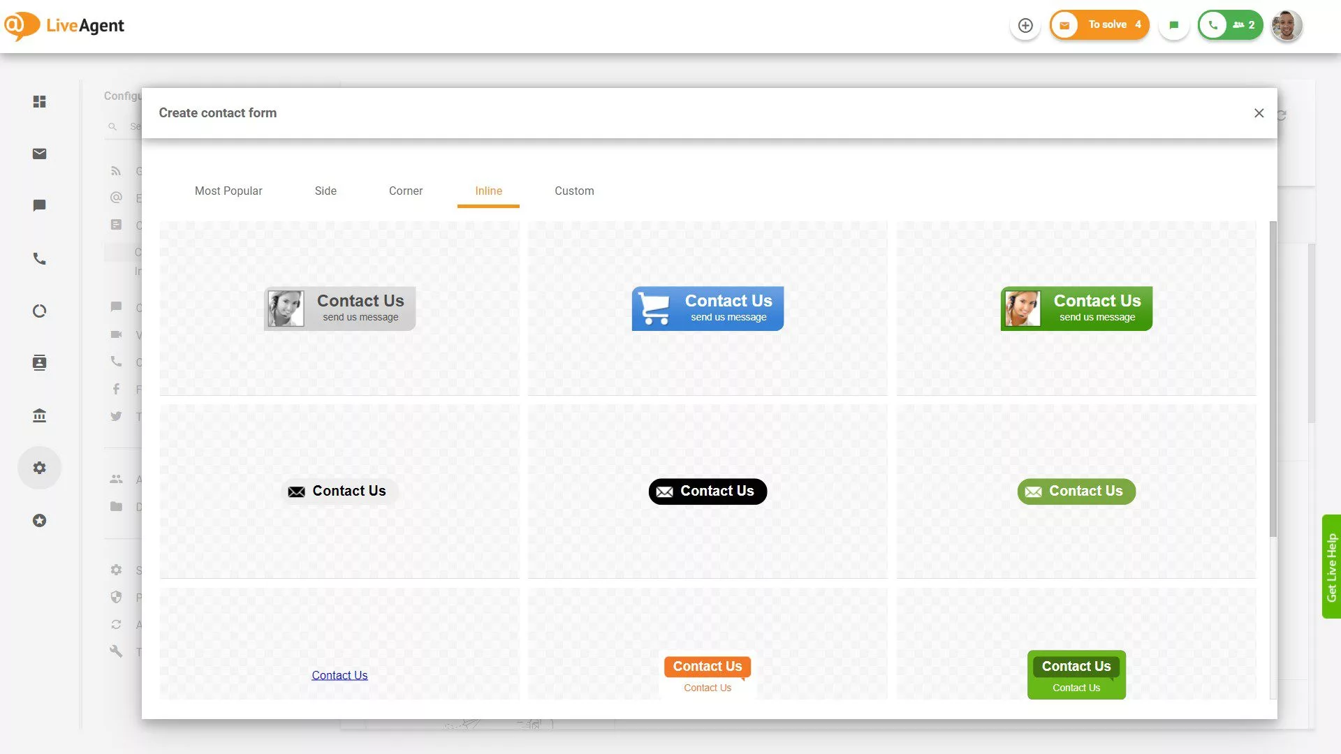 Sisäiset yhteydenottolomakkeen painikkeet