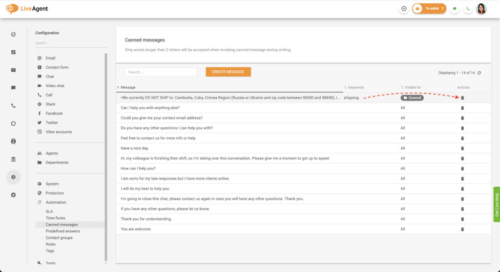 Valmiiden viestien poistaminen