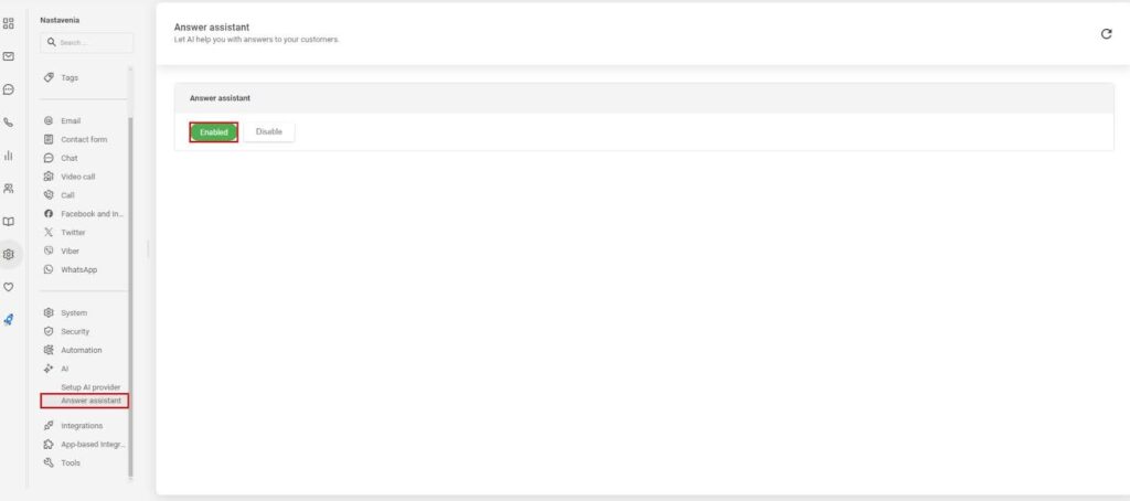 Image showing how to enable answer assistant in LiveAgent