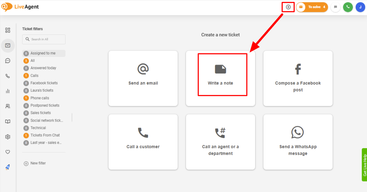 LiveAgent käytä sisäisiä muistiinpanoja lipun luomiseen
