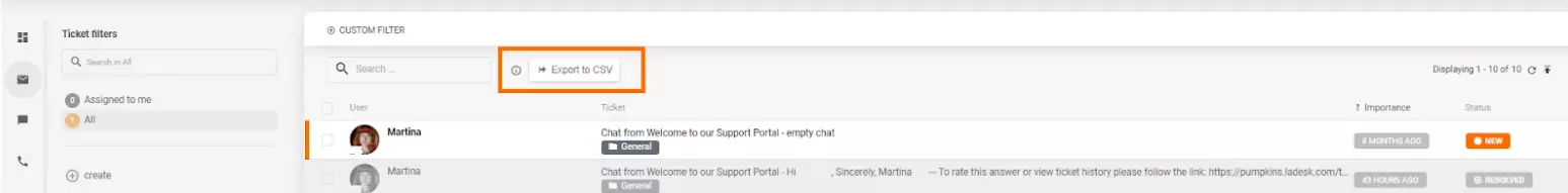 CSV-vienti LiveAgentin lipunhallintajärjestelmässä
