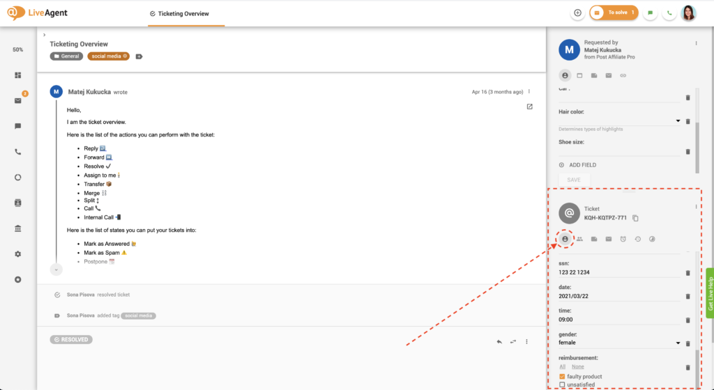 Tikettikentät tikettinäkymässä