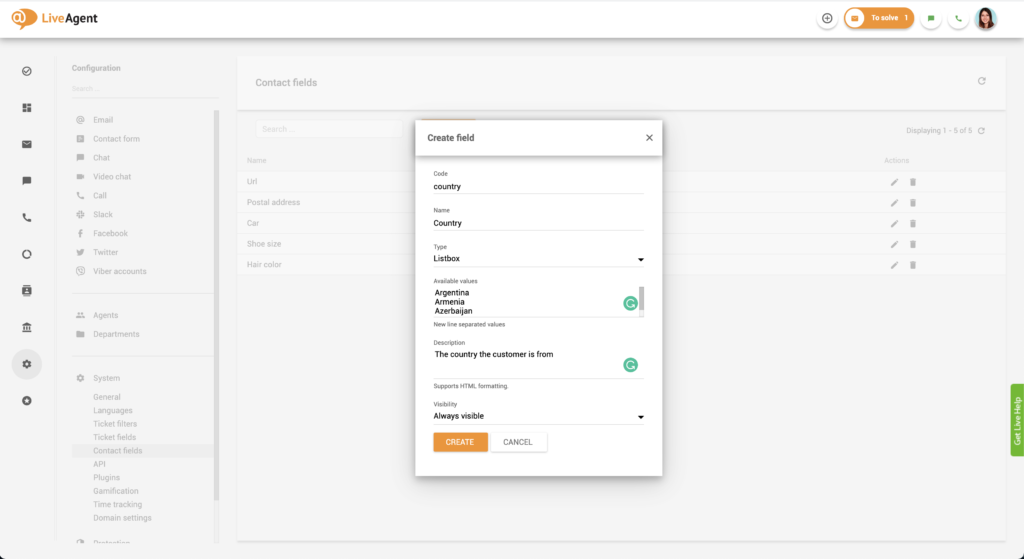 Yhteystietokentän koodinimen asettaminen