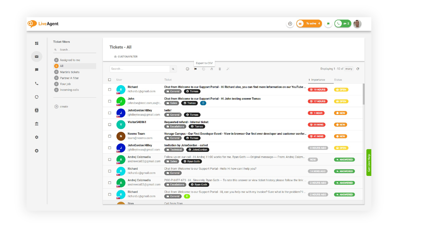 LiveAgentin yleinen saapuva posti