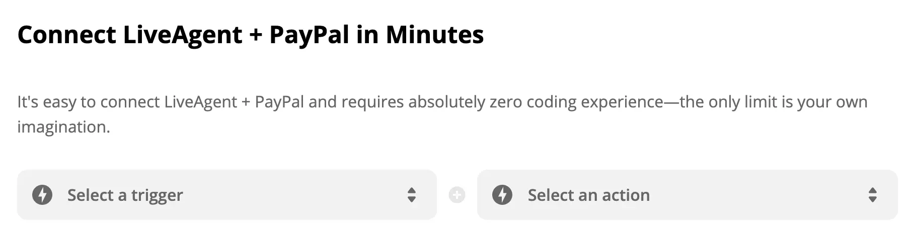 PayPal-laukaisin ja LiveAgent-toiminnon valinta