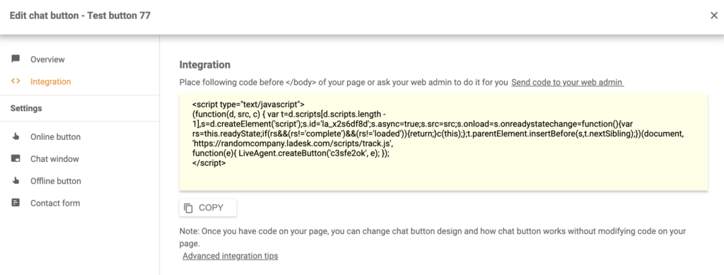 Shift4shop LiveAgent-integraatiokoodi