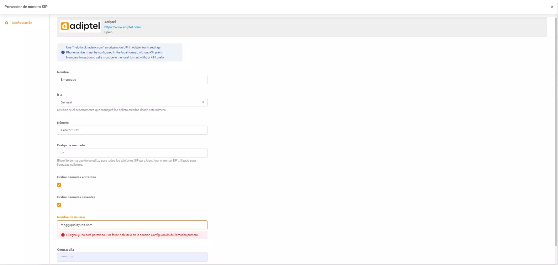 Adiptel-tunnistetiedot