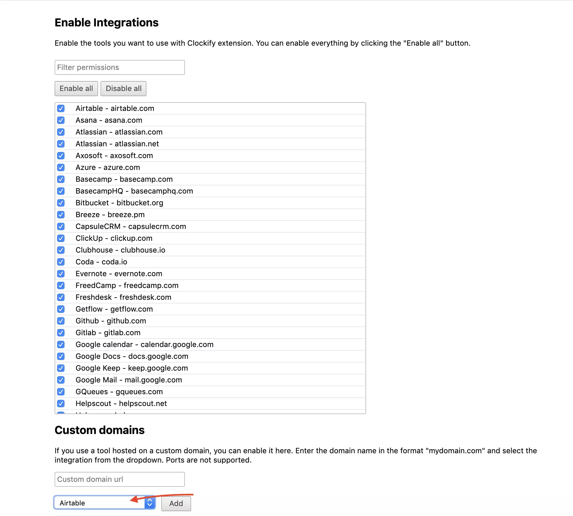 Clockify-integraation valinta