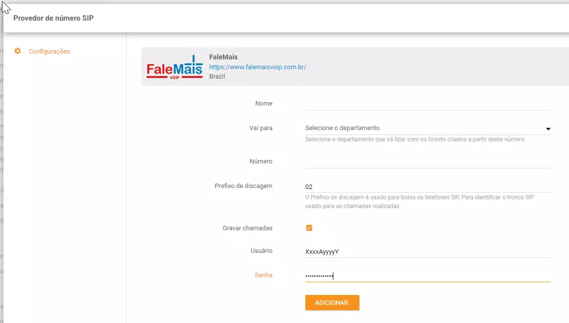FaleMais credentials