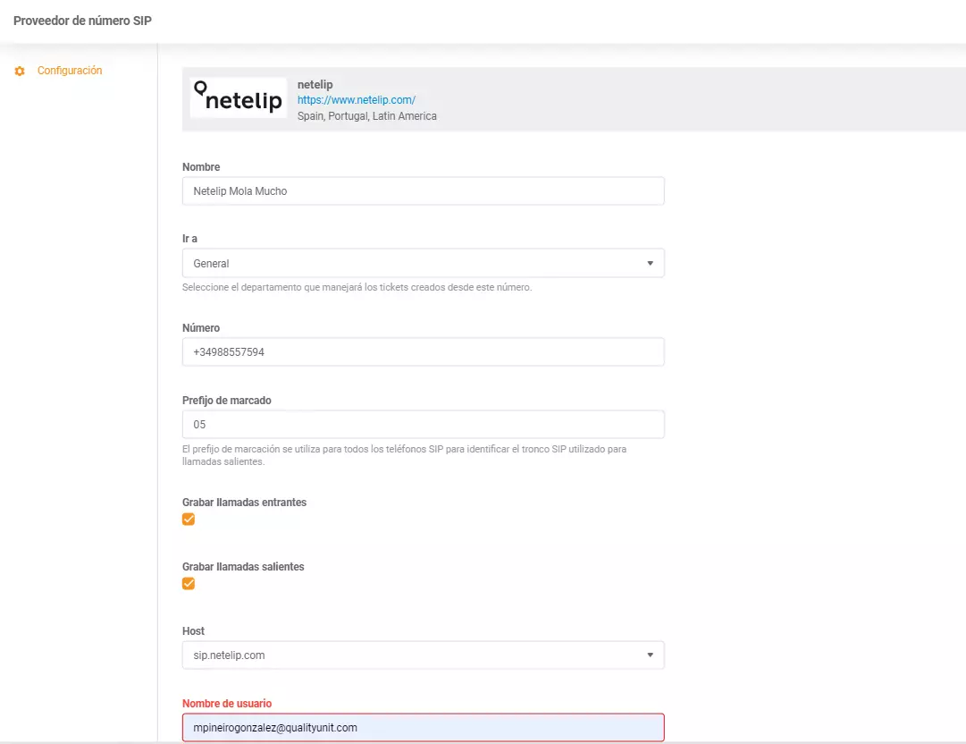 Netelip LiveAgent -integraation tunnistetiedot