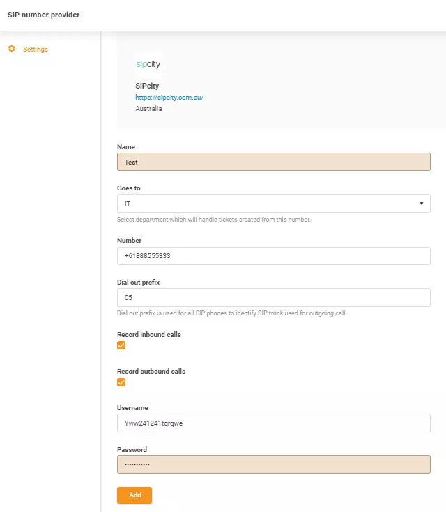 SIPcity-tunnistetiedot