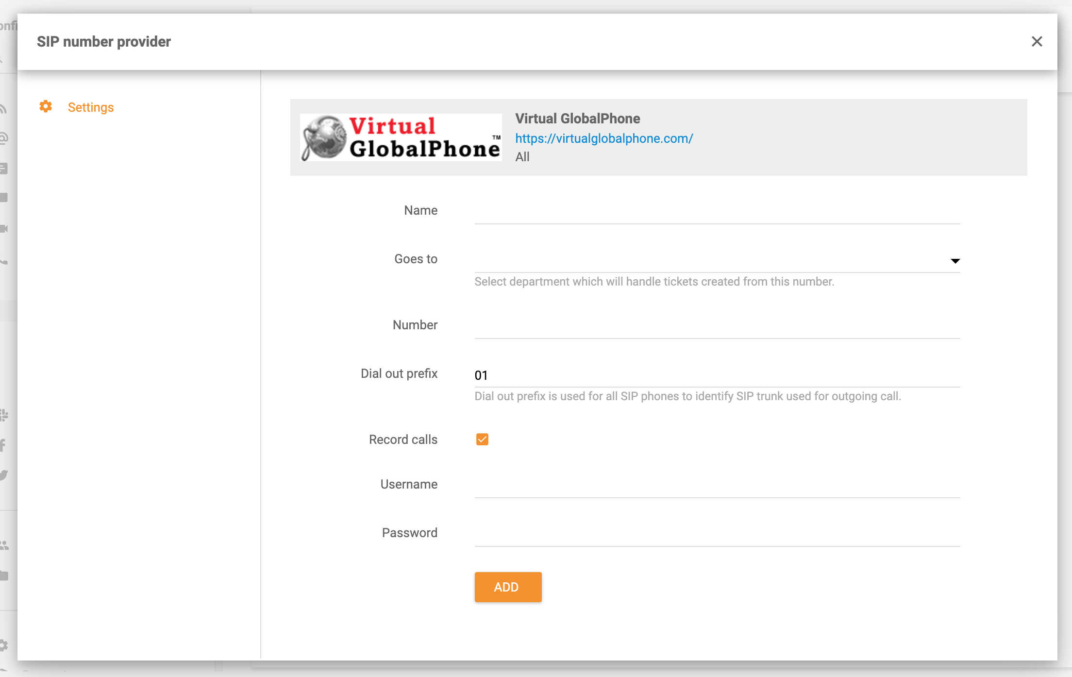Virtual Global Phone -integraatio LiveAgentissa