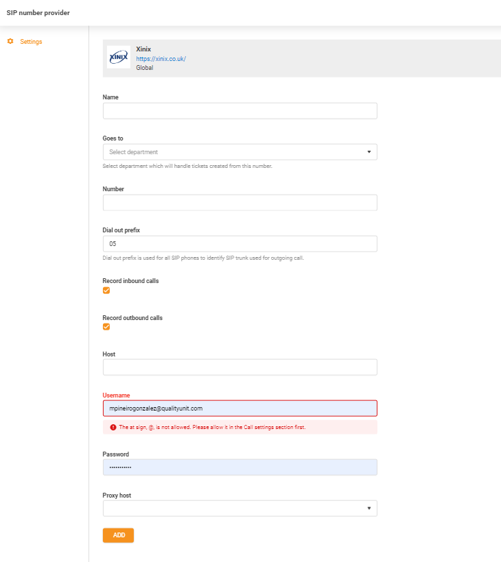 Xinix-tunnistetiedot