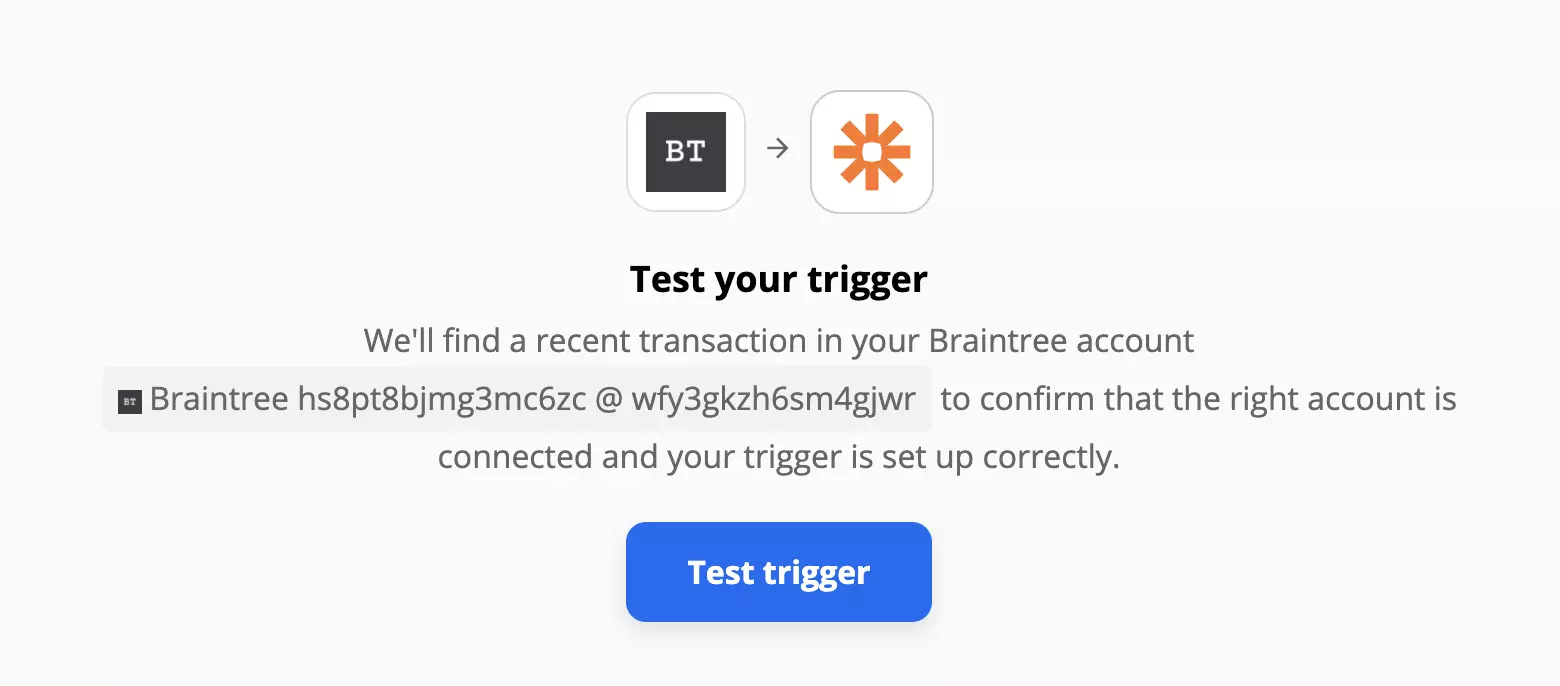 Braintree-laukaisimen testi Zapierissa
