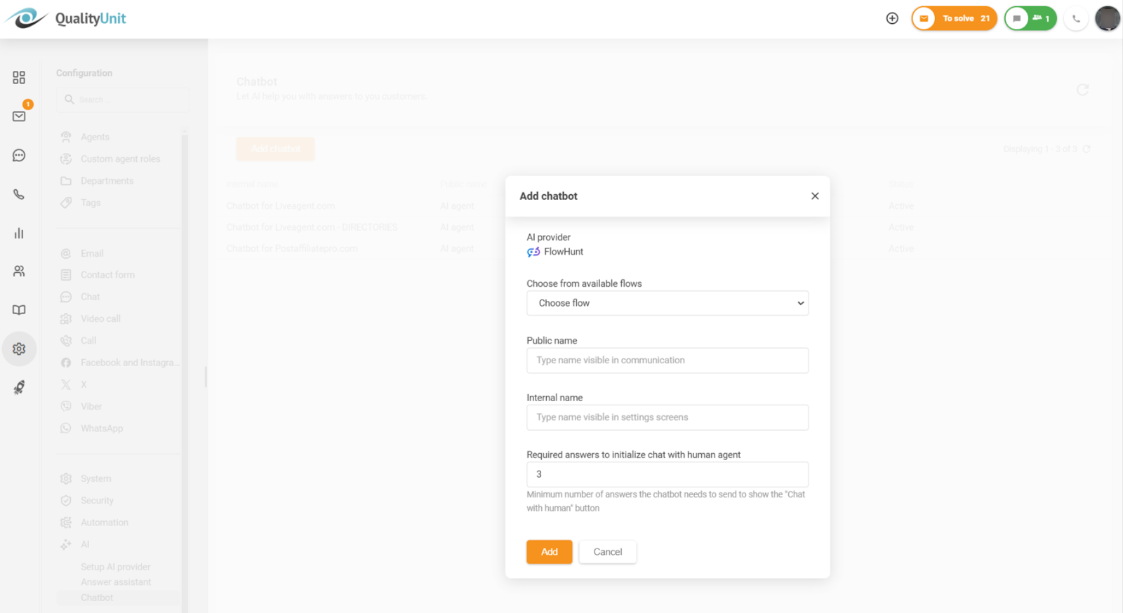 Vähimmäisvastauksien määrän määrittäminen ennen keskustelumahdollisuutta ihmisen kanssa