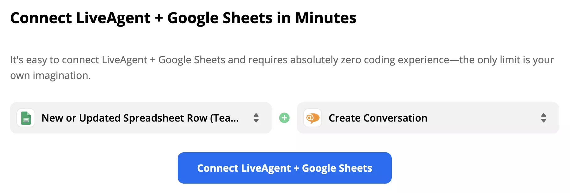 Valittu Google Sheets -laukaisin ja LiveAgent-toiminto