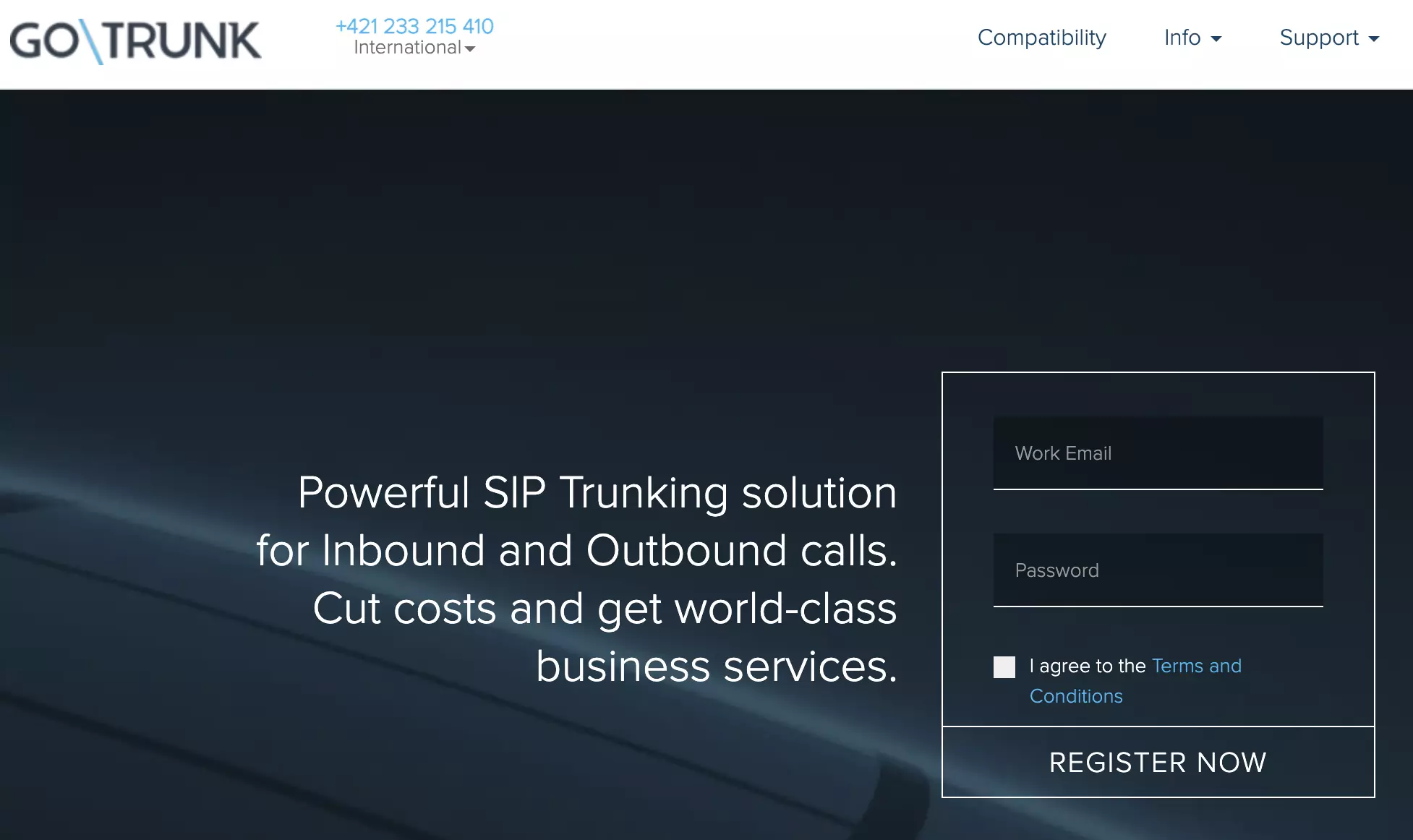 GoTrunk-rekisteröintisivu