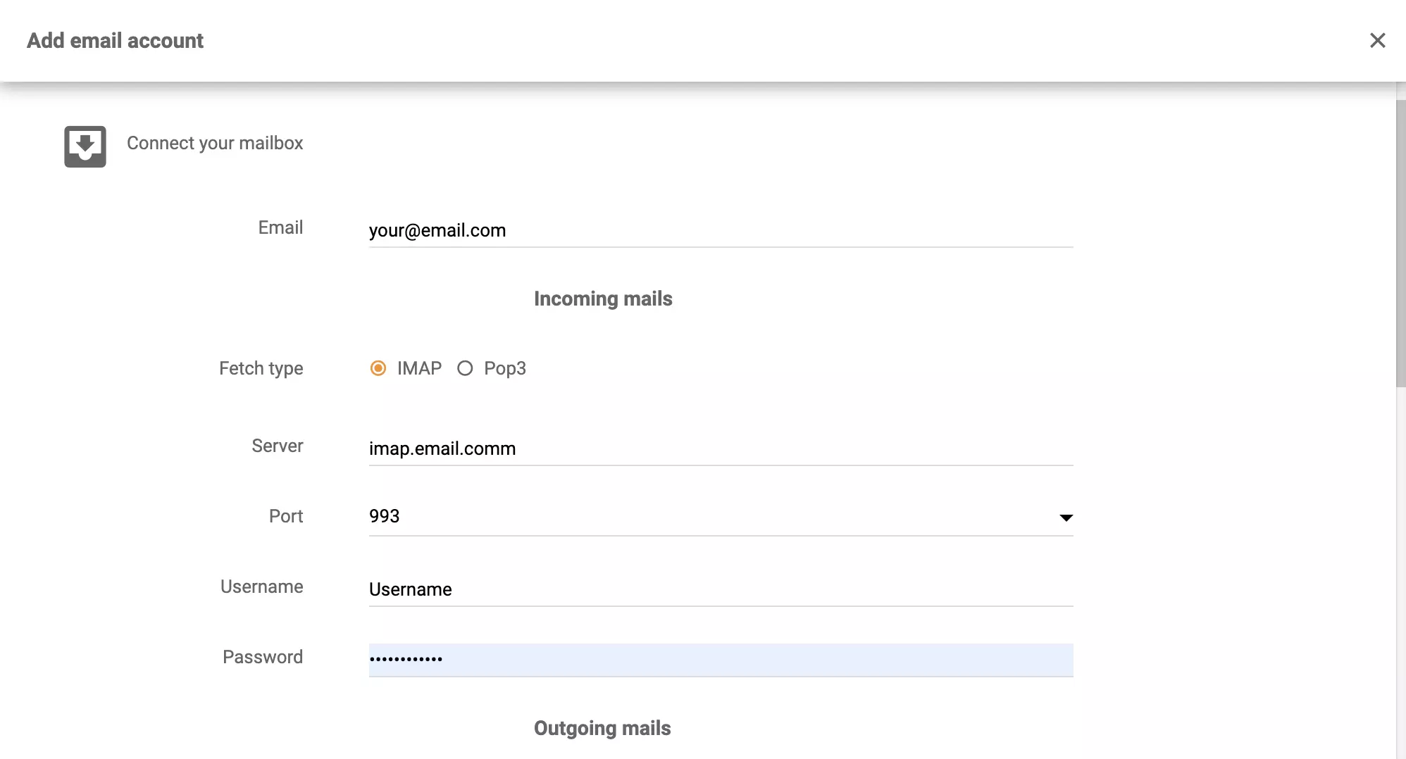 hMailServer-integraation asetukset LiveAgentissa
