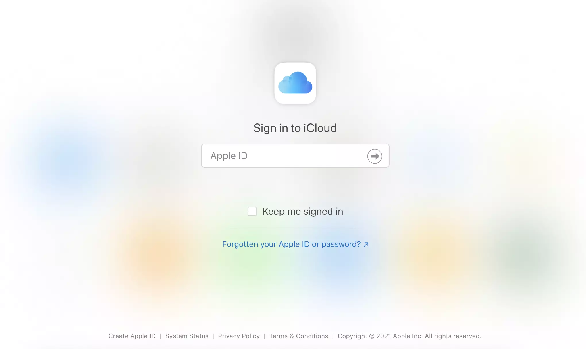 iCloud-verkkosivusto kirjautumisvalinnoilla