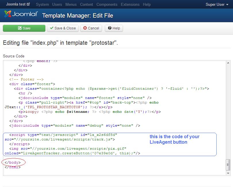 Joomla-mallin muokkain