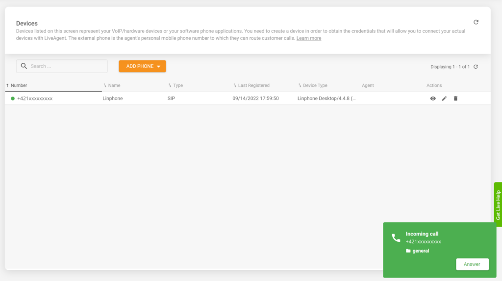 Linphonen LiveAgent-integraatio