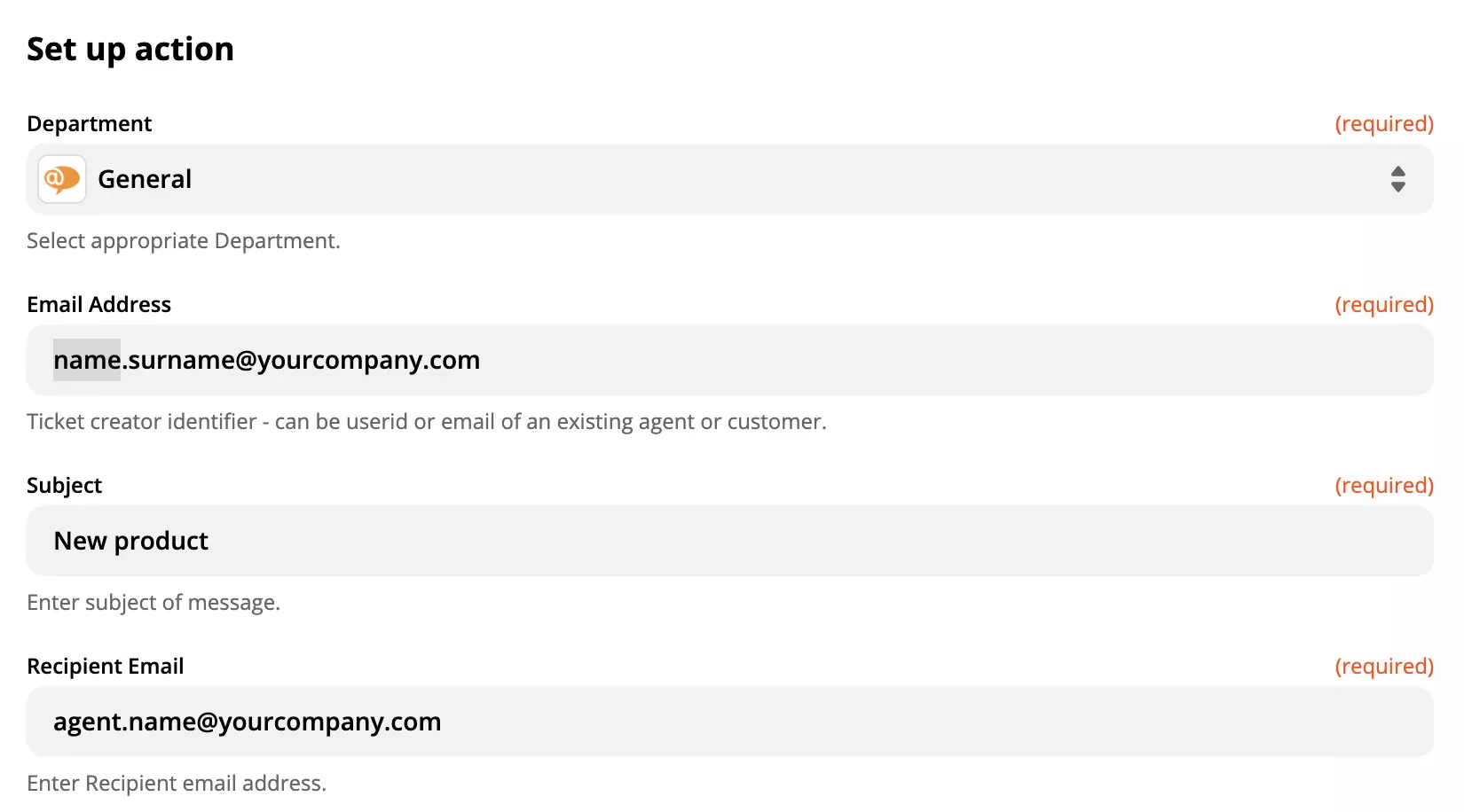 LiveAgent-toiminnon asetukset Zapier-integraatiossa