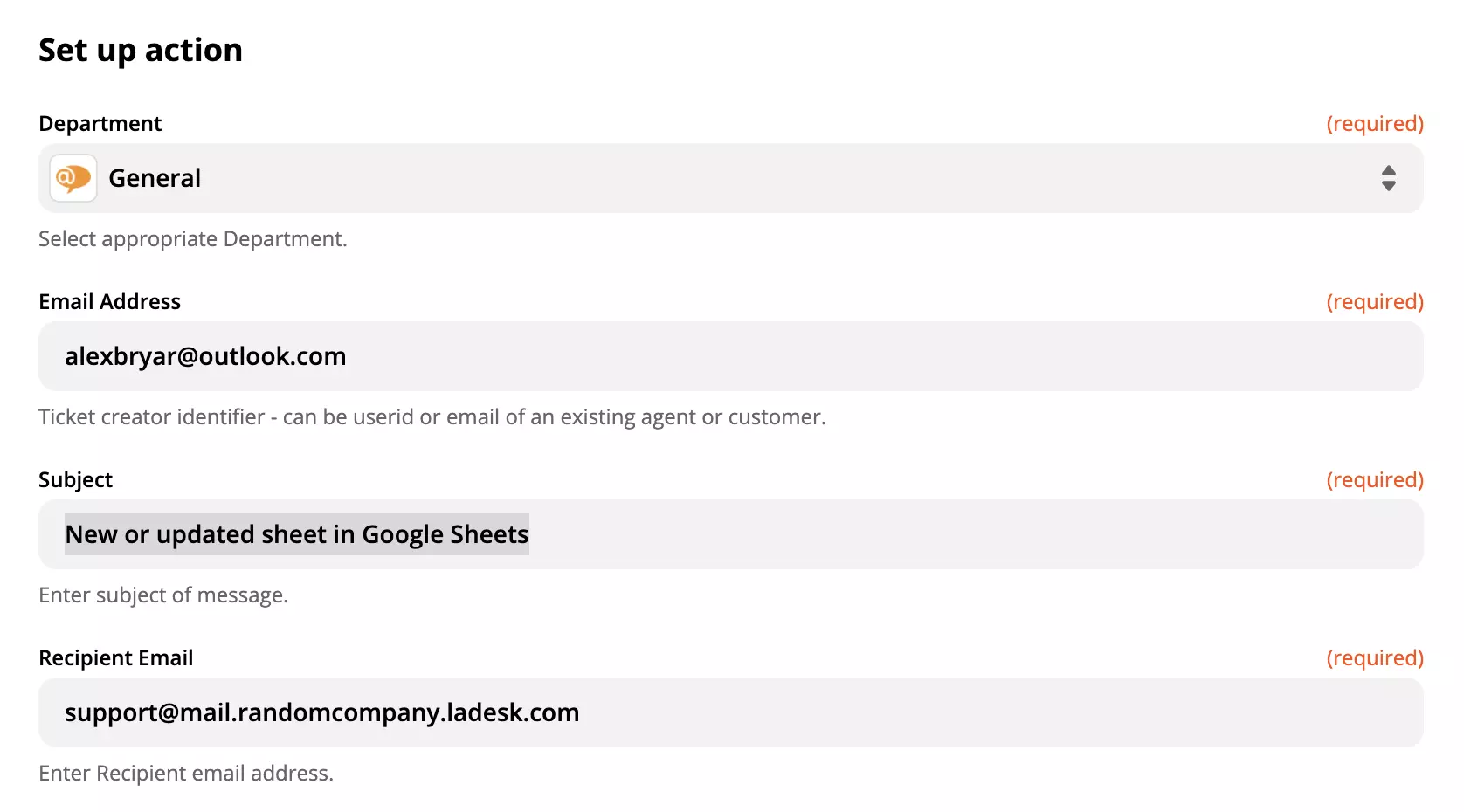 LiveAgent-toiminnon määritys Google Sheets -integraatiossa