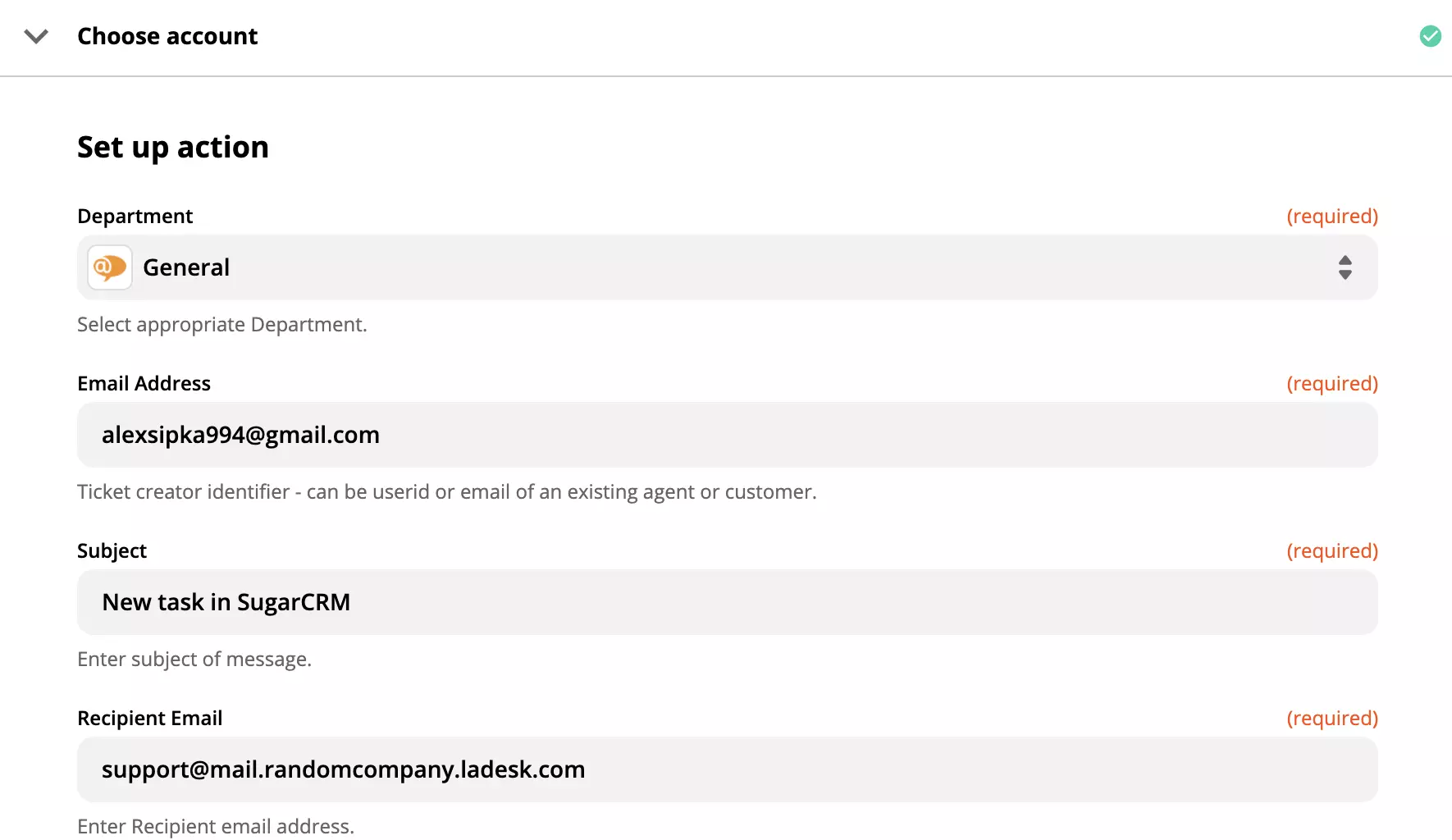 LiveAgent-toiminnon asetukset Zapier-integraatiossa