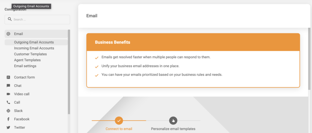Lähtevien tai saapuvien sähköpostitilien valinta LiveAgentissa