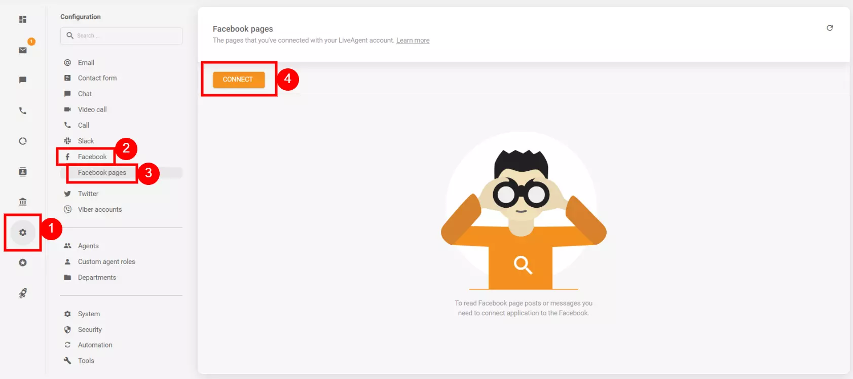Konfiguraatioasetukset Facebook-tilisi yhdistämiseksi LiveAgentin kanssa