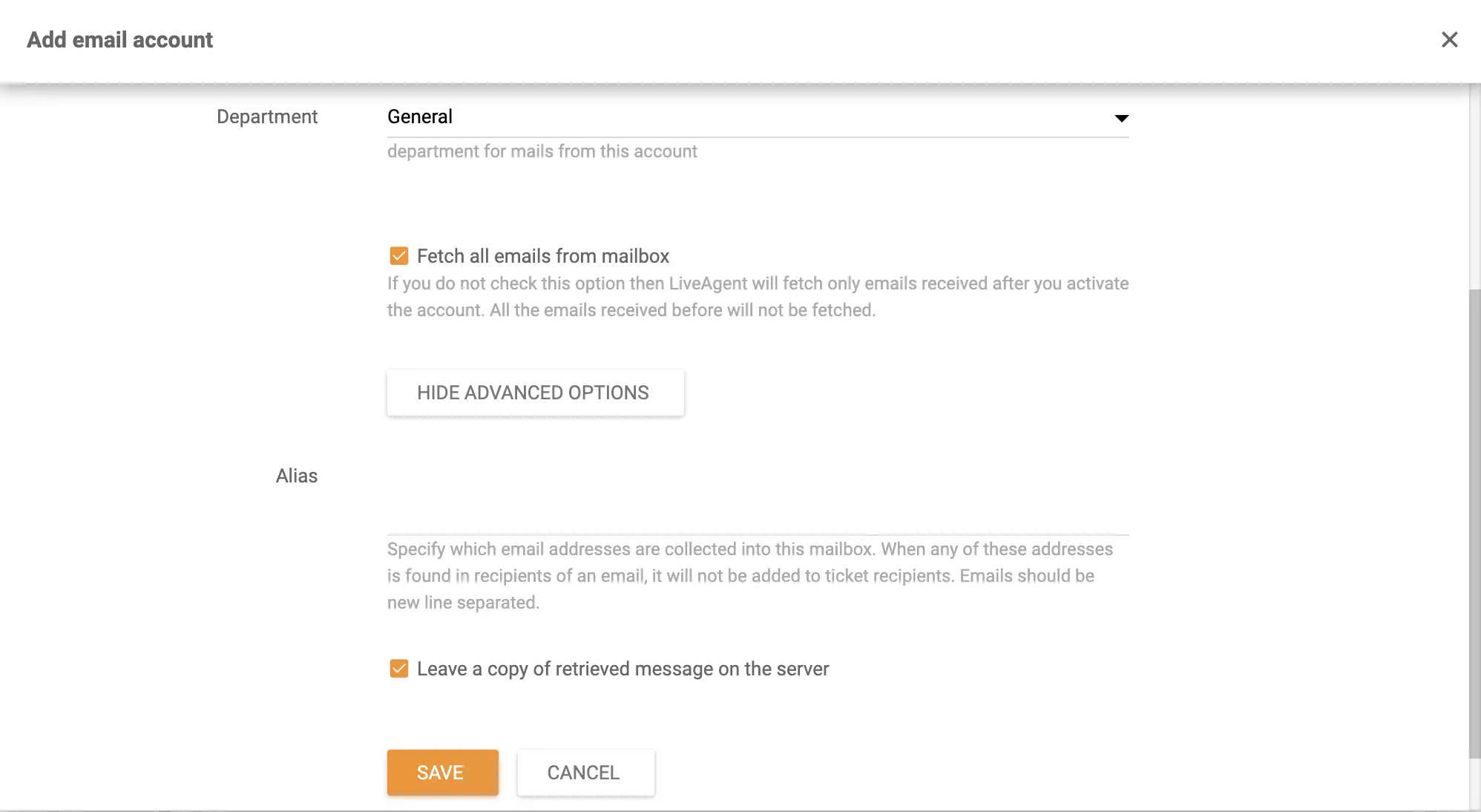 Lisää sähköpostitili LiveAgentiin