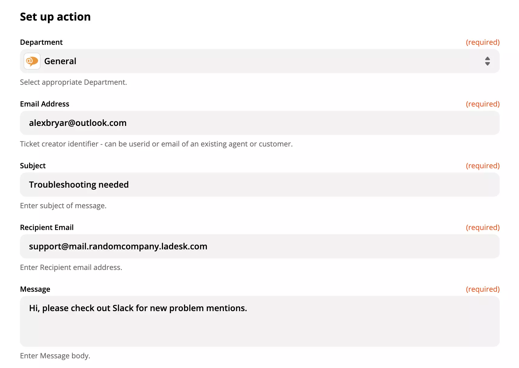 Täytetty LiveAgent-toiminnon konfiguraatio