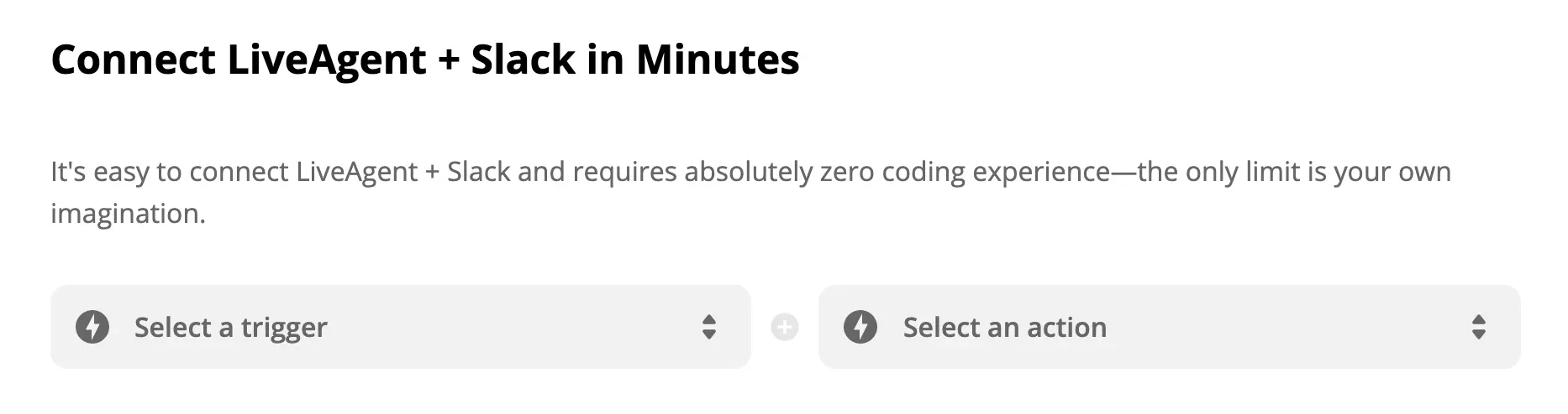 LiveAgent + Slack-liipaisen ja toiminnon valinta Zapierissa