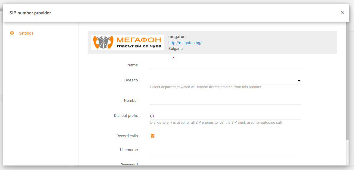 Megafon-integraatio LiveAgentissa