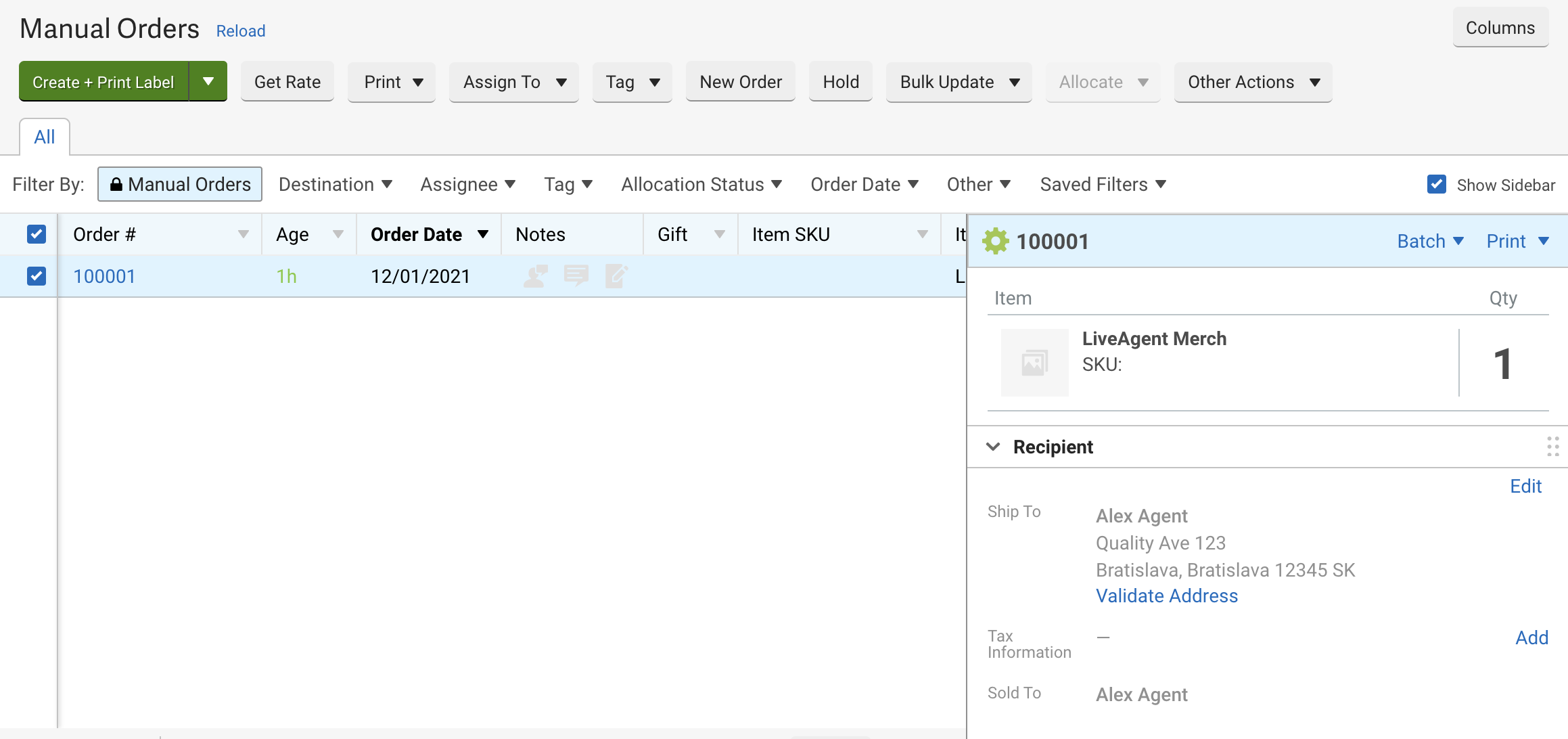 Uusi tilaus luotu ShipStationissa