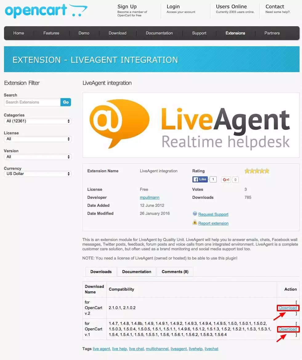 OpenCart LiveAgent integraatio - Lataa laajennus