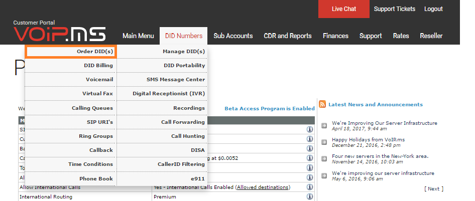 DID-numerot-osio VoIP.ms:ssä