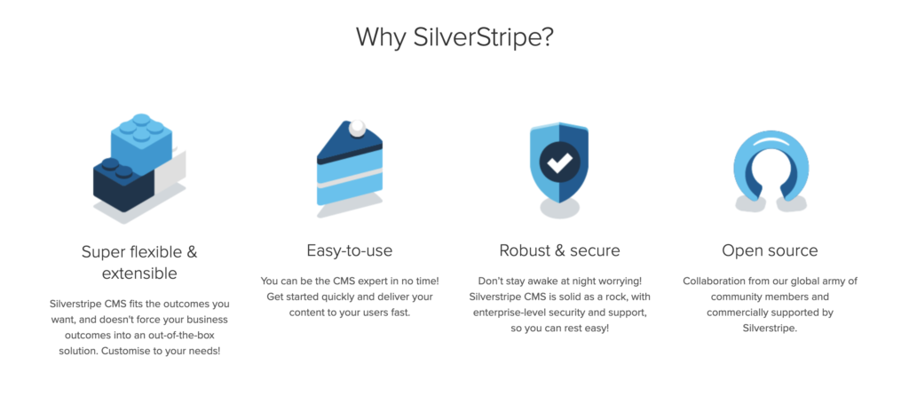 Silverstripe homepage with listed features