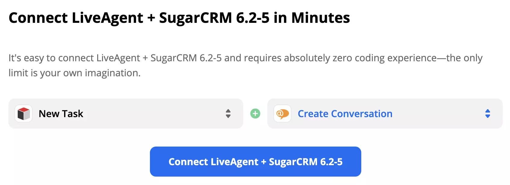 SugarCRM-käynnistin New Task ja LiveAgent-toiminto New Conversation
