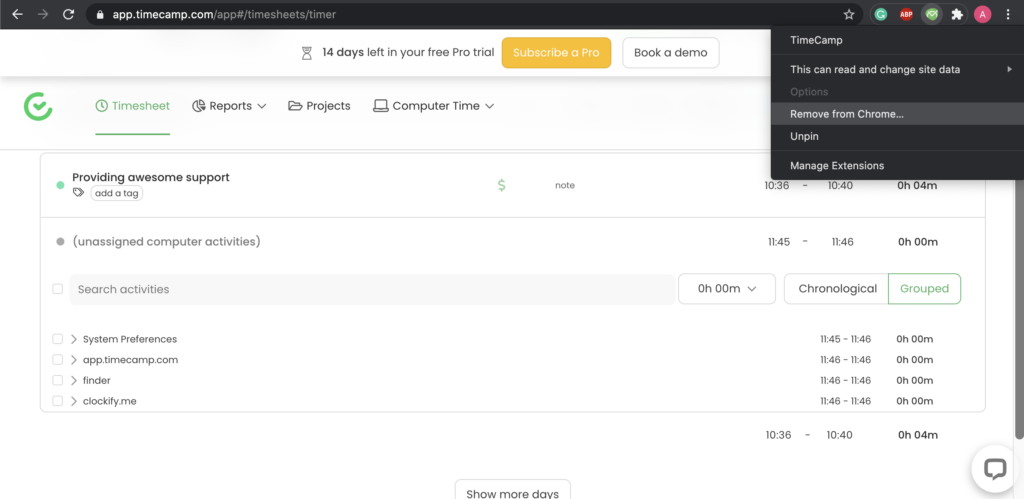 Timecamp-liitännäisen vaihtoehdot Google Chromessa