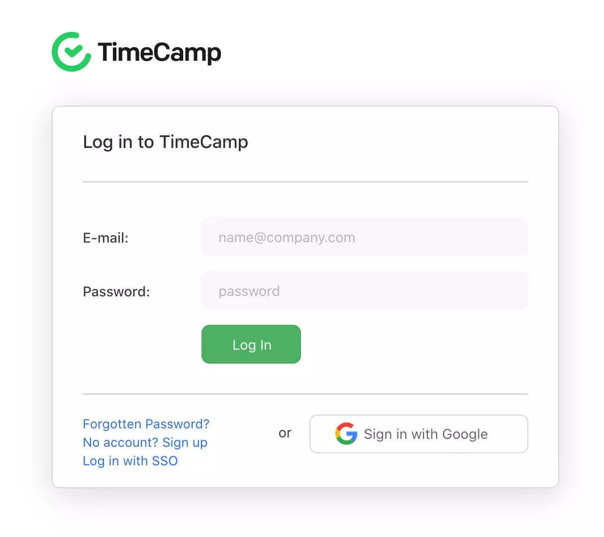 TimeCampin kirjautumissivu