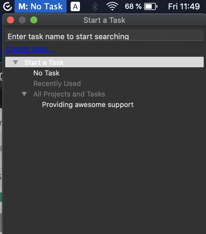 TimeCamp-sovellus Mac-käyttöjärjestelmille