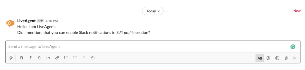 Slack-ilmoitus uudesta Kiireellinen-tunnisteesta LiveAgentissa
