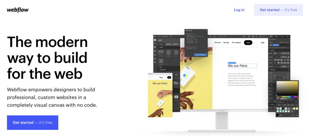 Webflow-kotisivu, jossa on kokeilu-vaihtoehto oikeassa yläkulmassa