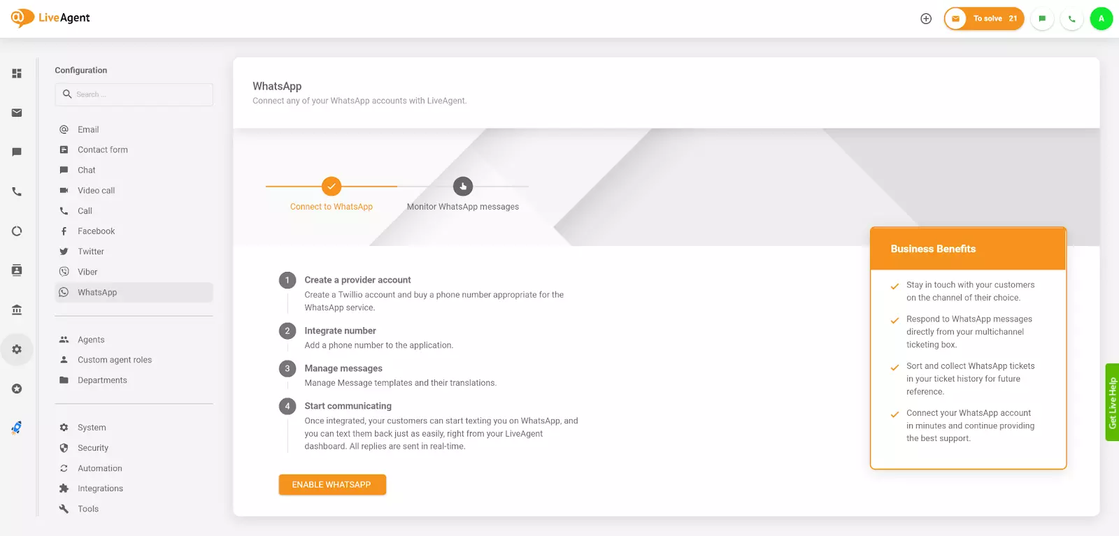 LiveAgentin WhatsApp-integraatio