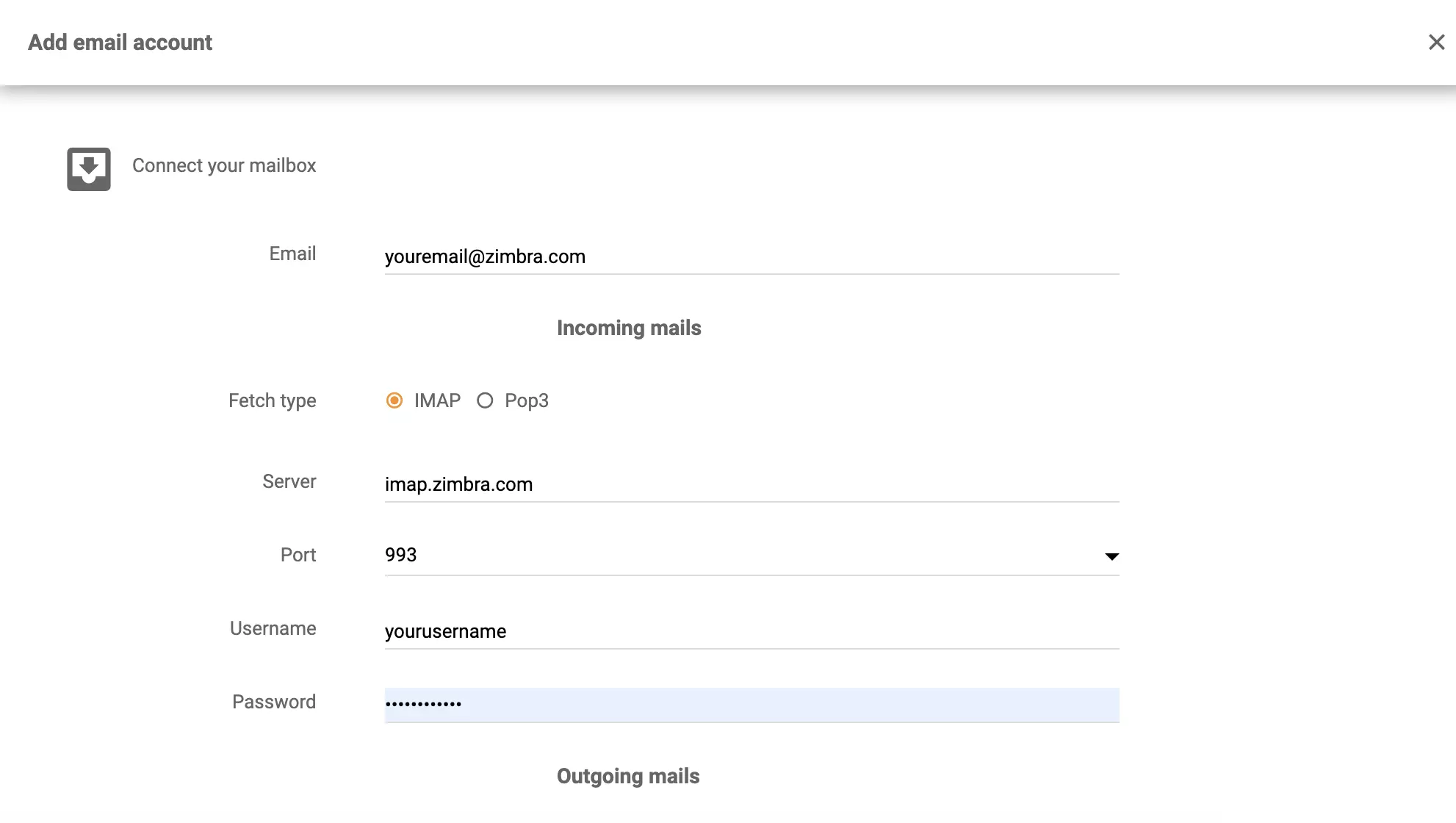 Zimbra IMAP/POP3-asennus
