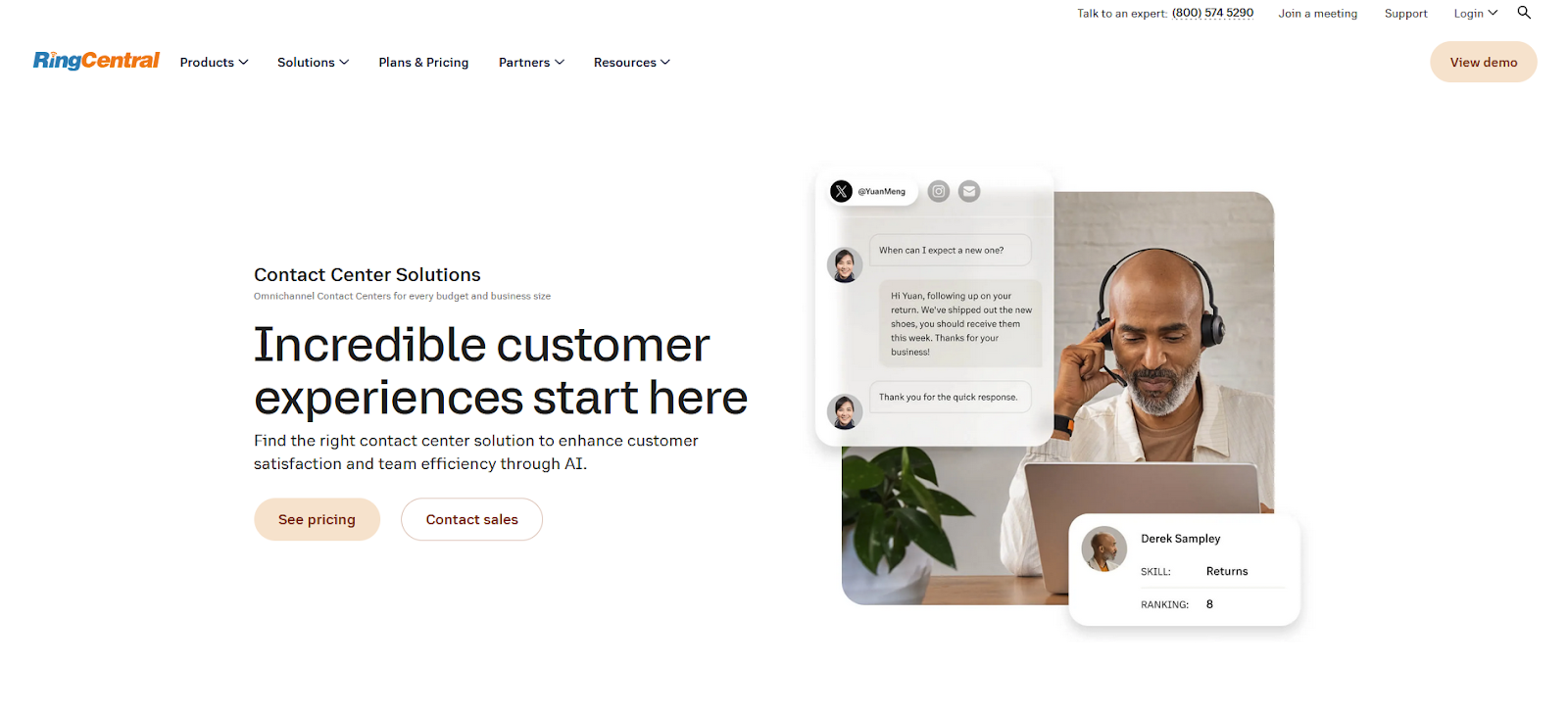 RingCentral Contact Center -ohjelmiston kotisivu