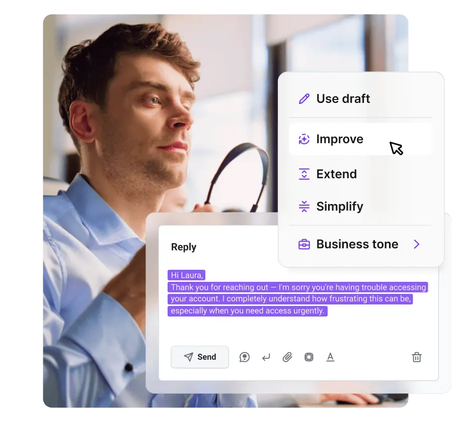 AI Answer Improver live chat -agenteille